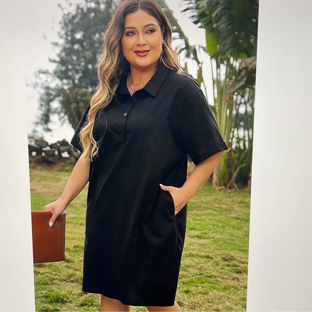 Black Shirt Dress With Pockets Plus Size 2X
